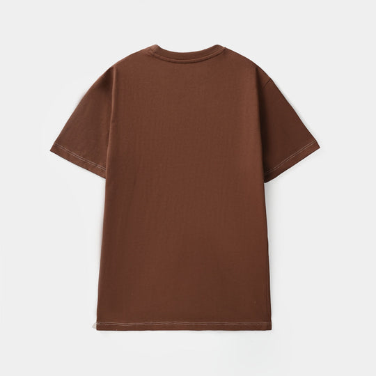 Boys Cotton Jersey Printed T-Shirt - Brown