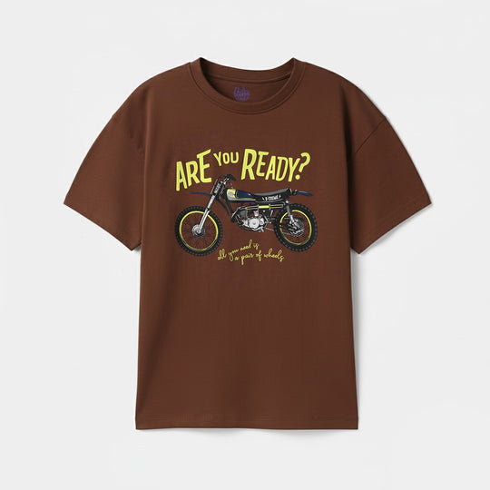 Boys Printed Cotton Jersey T-Shirt - Brown