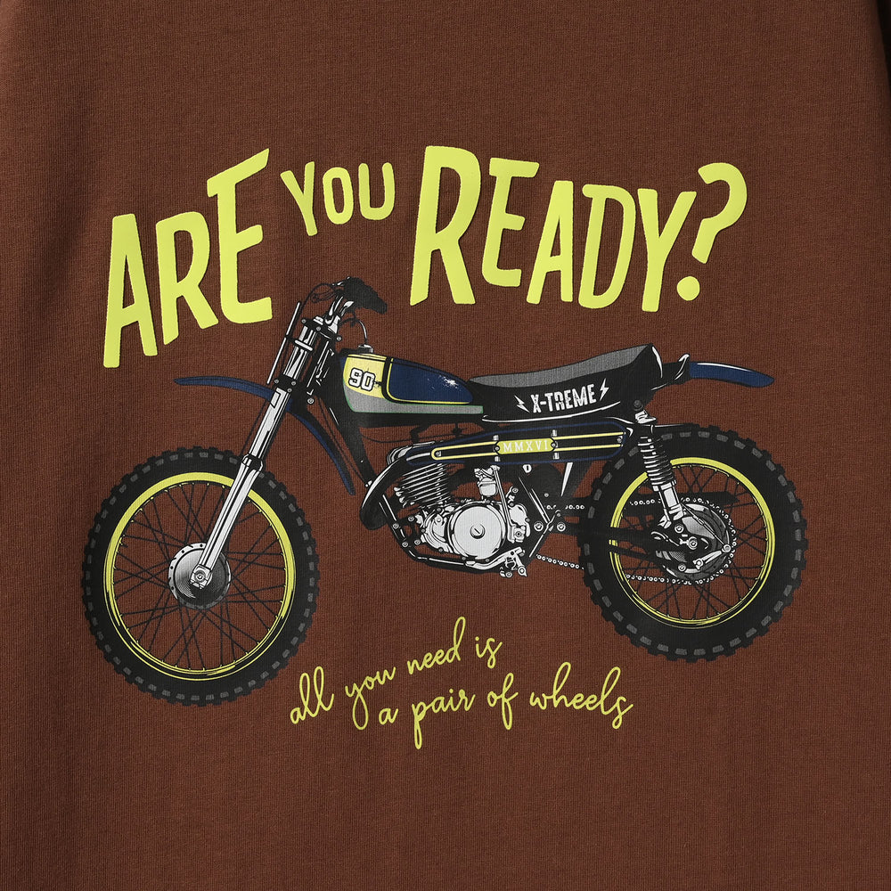 Boys Printed Cotton Jersey T-Shirt - Brown