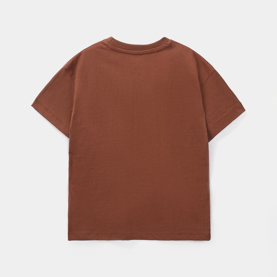 Boys Cotton Jersey T-Shirt (GODD VIBES) - Brown