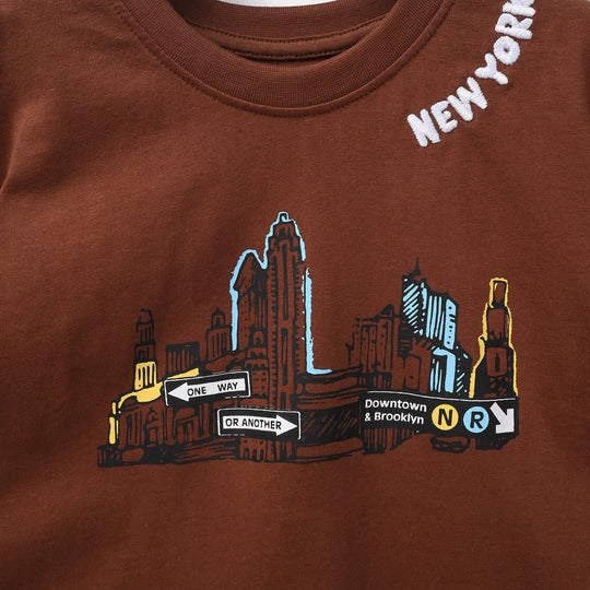 Boys Cotton Jersey T-Shirt (GODD VIBES) - Brown