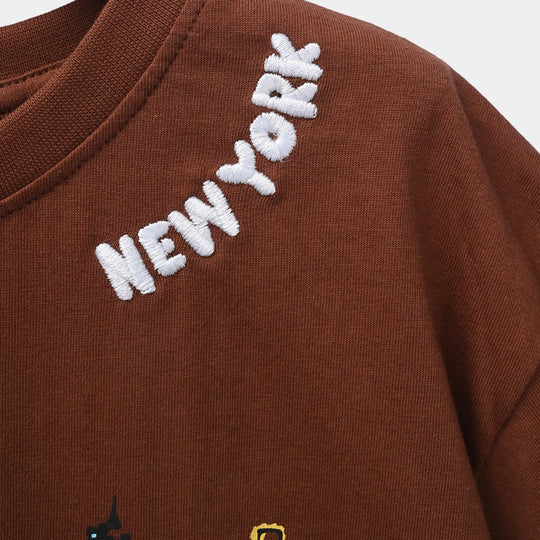 Boys Cotton Jersey T-Shirt (GODD VIBES) - Brown