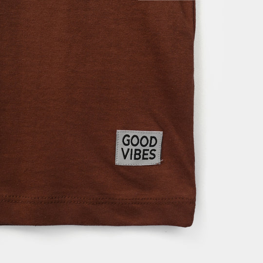 Boys Cotton Jersey T-Shirt (GODD VIBES) - Brown