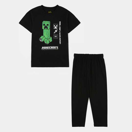 Boys PC Jersey Night Suit-Jet Black