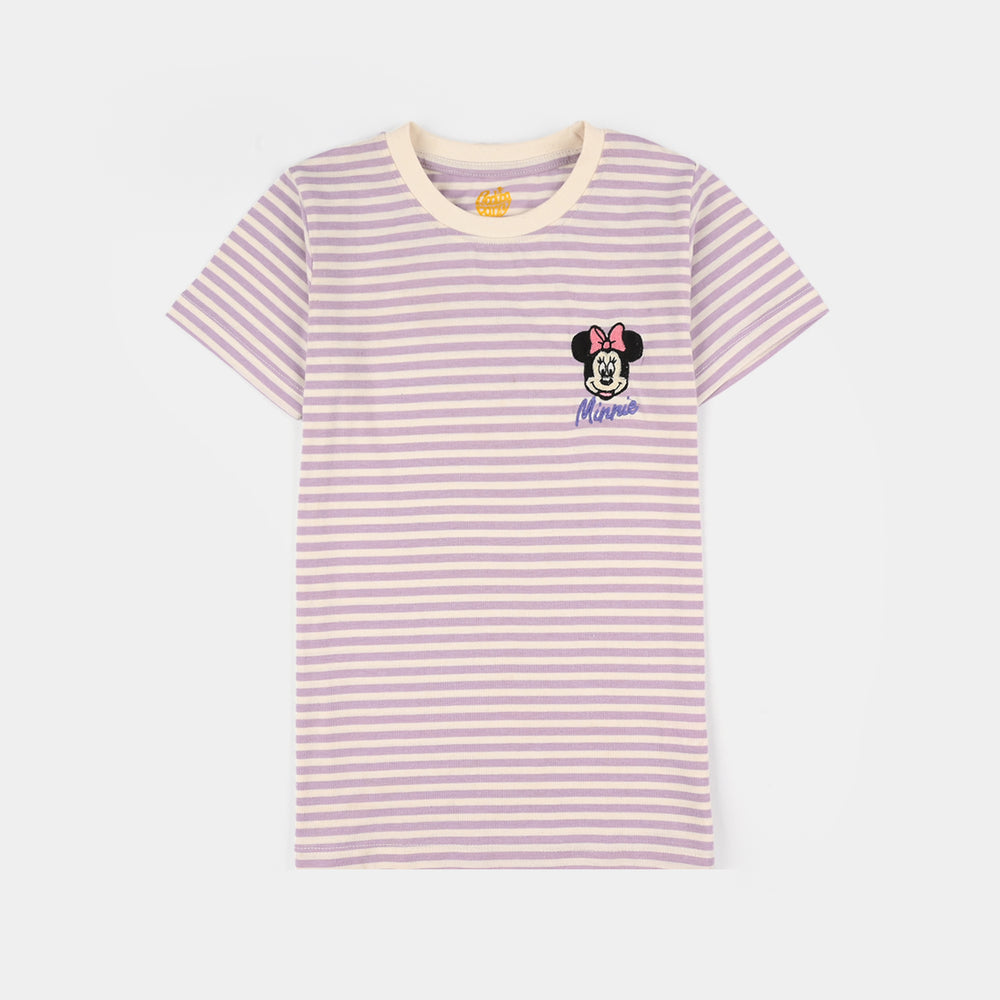 Girls Poly Cotton Jersey Night Suit - Pastel Lilac/White