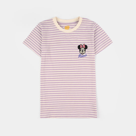 Girls Poly Cotton Jersey Night Suit - Pastel Lilac/White