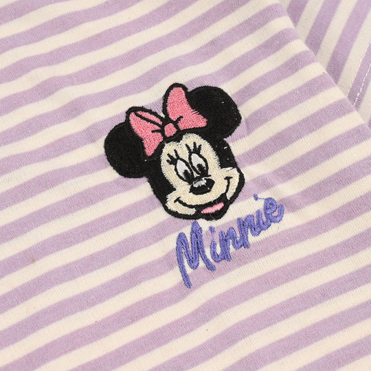 Girls Poly Cotton Jersey Night Suit - Pastel Lilac/White