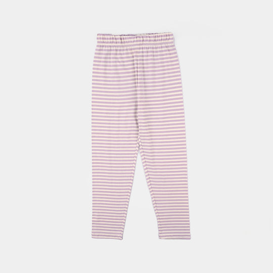 Girls Poly Cotton Jersey Night Suit - Pastel Lilac/White