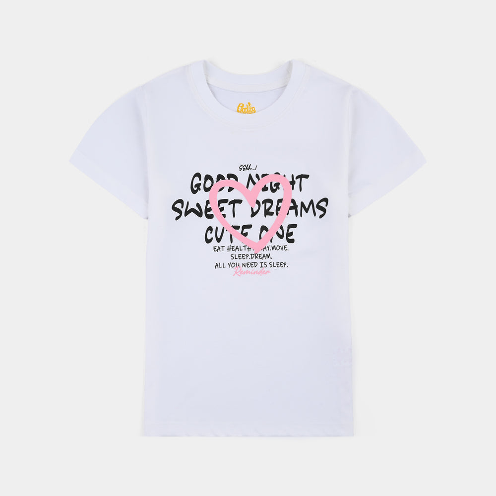 Girls PC Jersey Night Suit REMINDER-Whtite