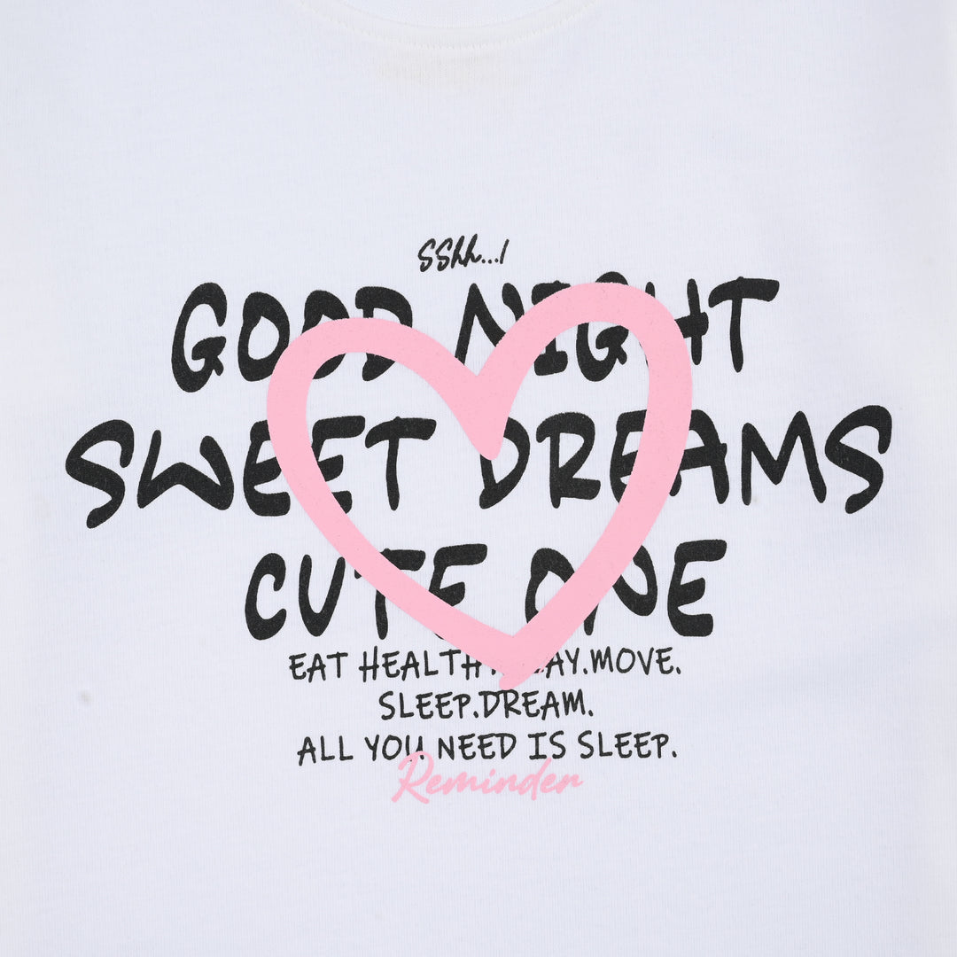 Girls PC Jersey Night Suit REMINDER-Whtite