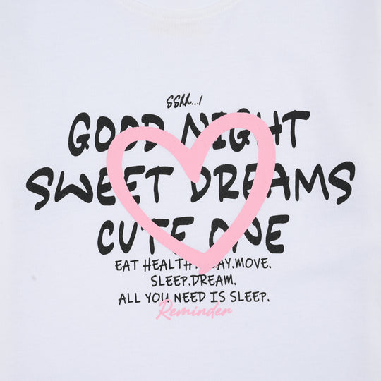 Girls PC Jersey Night Suit REMINDER-Whtite