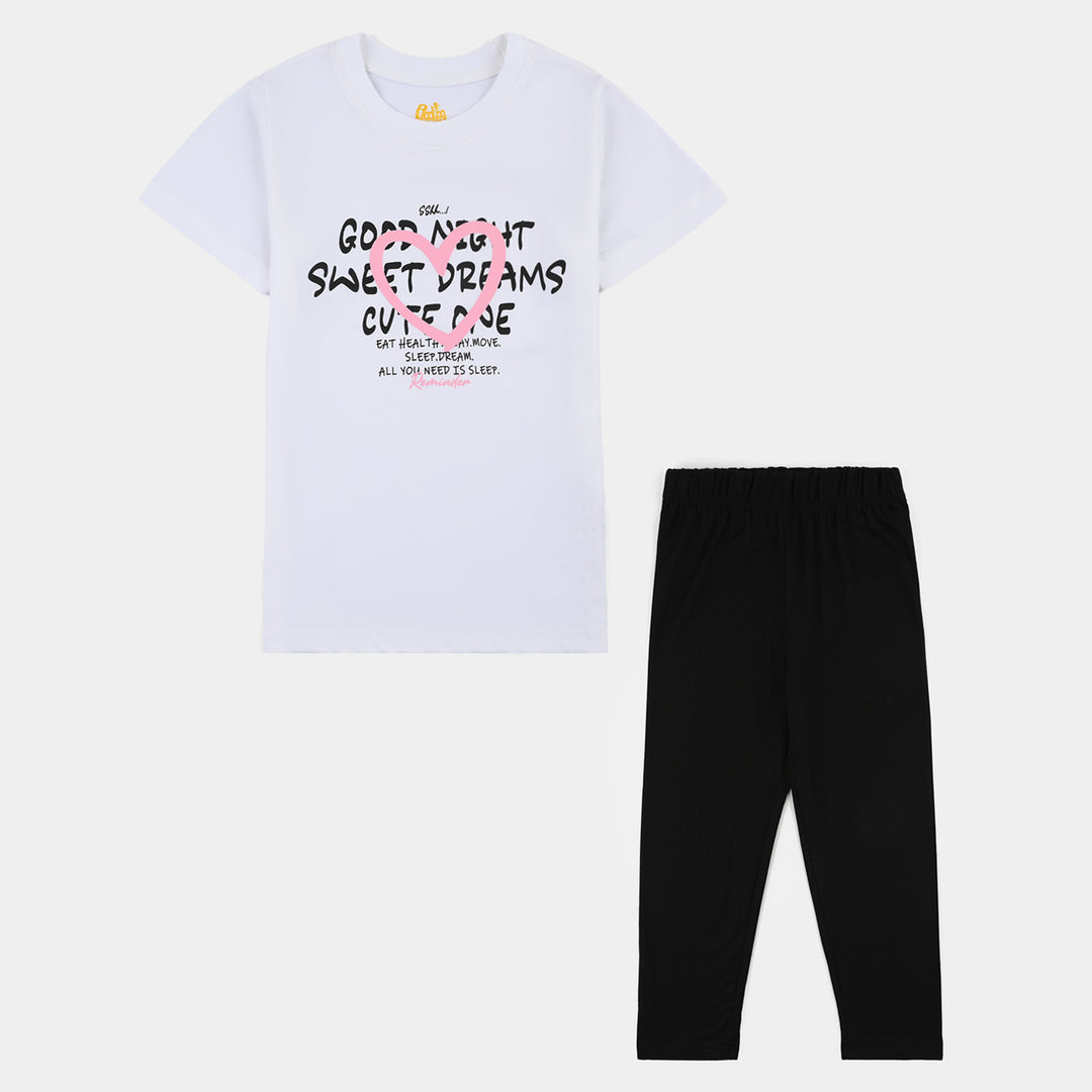 Girls PC Jersey Night Suit REMINDER-Whtite