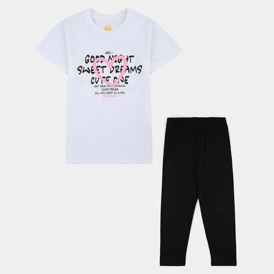 Girls PC Jersey Night Suit REMINDER-Whtite