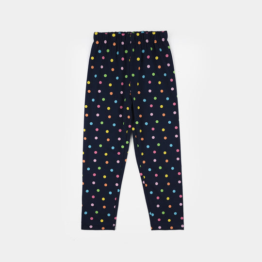 Girls PC Jersey Night Suit (Polka Dots) - Navy Blue