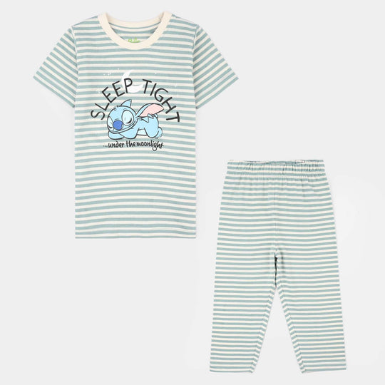 Infant Girls PC Jersey Night Suit SLEEP TIGHT-Blue.Glass