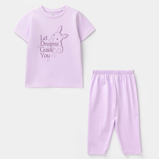 Infant Girls Poly Cotton Jersey Night Suit -Purple