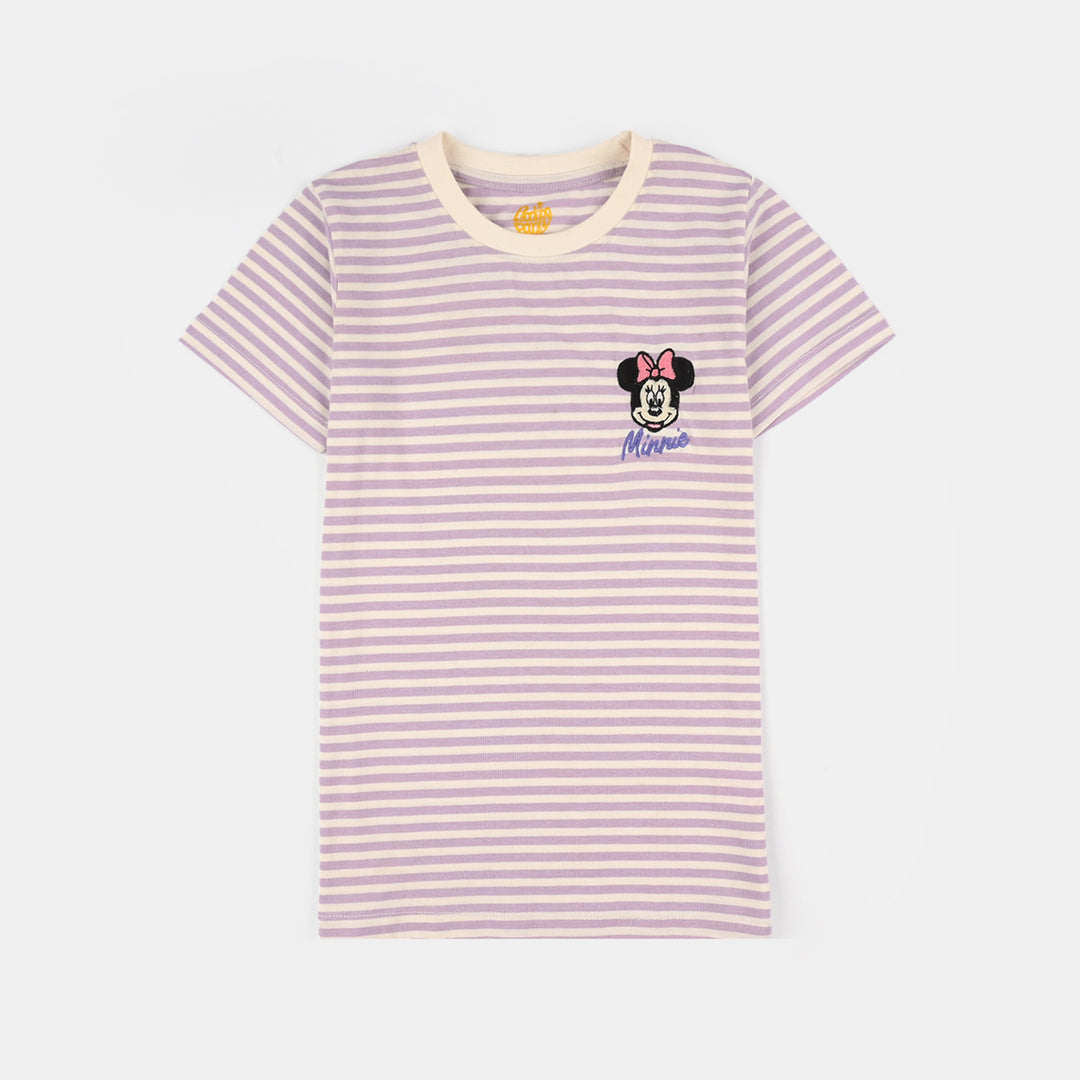 Infant Girls Poly Cotton Jersey Night Suit - Pastel Lilac/White