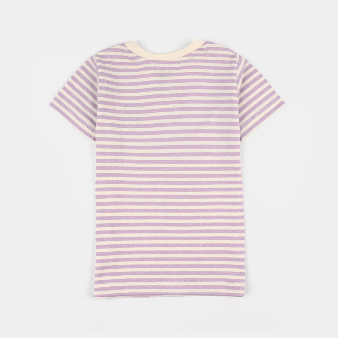 Infant Girls Poly Cotton Jersey Night Suit - Pastel Lilac/White