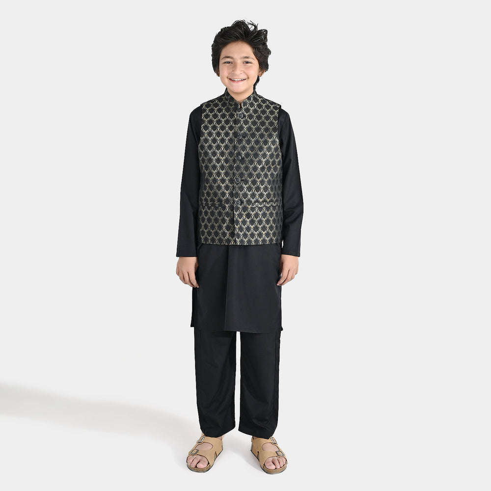 Boys Poly Viscose 3 Piece Suit (Black Blended)