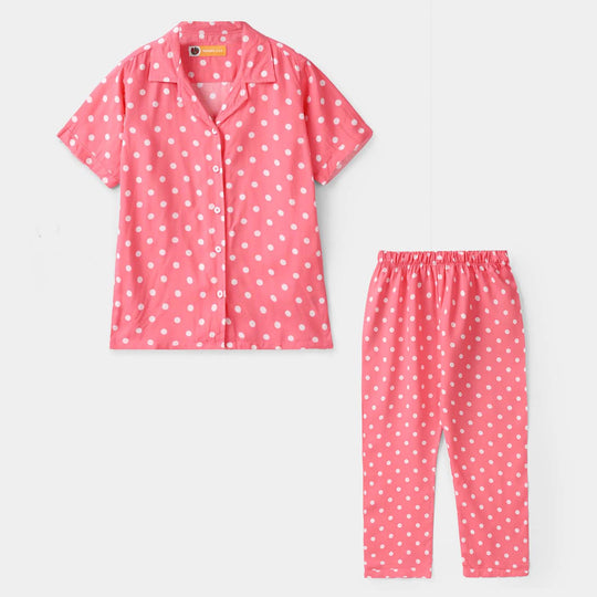 Girls Viscose Nightwear (Polka Dot) - Pink