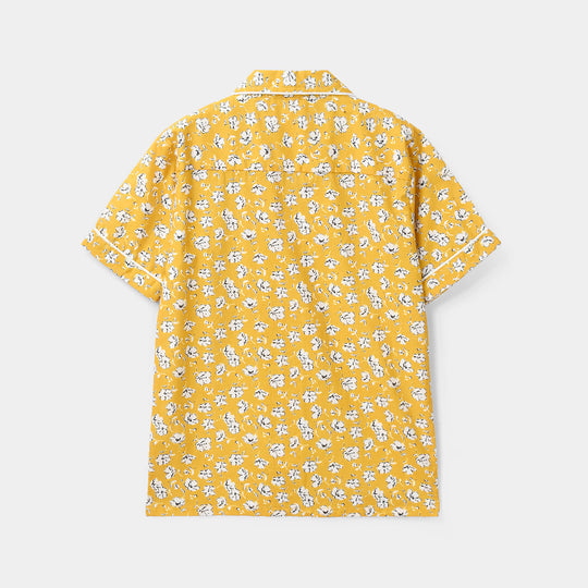 Girls Cotton Nightwear White Floral-Mustard