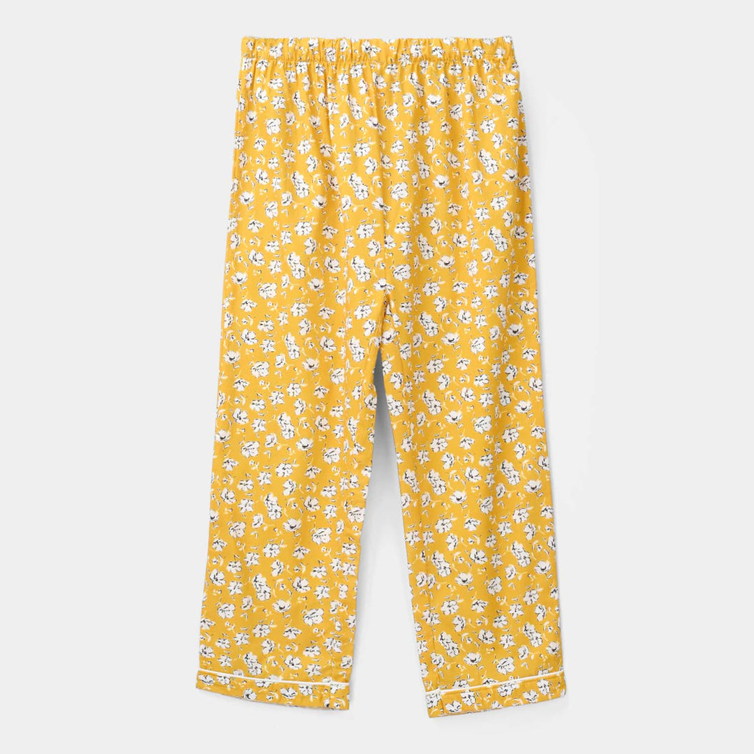 Girls Cotton Nightwear White Floral-Mustard