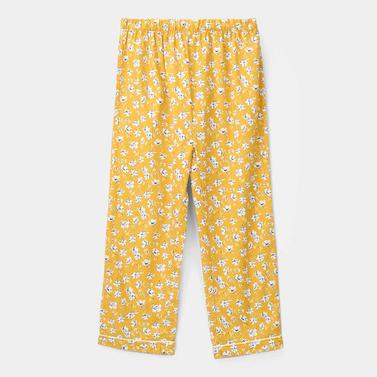 Girls Cotton Nightwear White Floral-Mustard