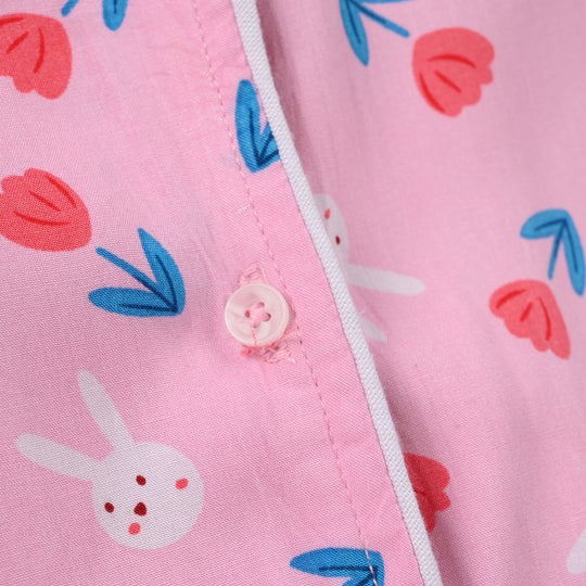 Girls Viscose Nightwear (Rabbit & Flower) - Pink