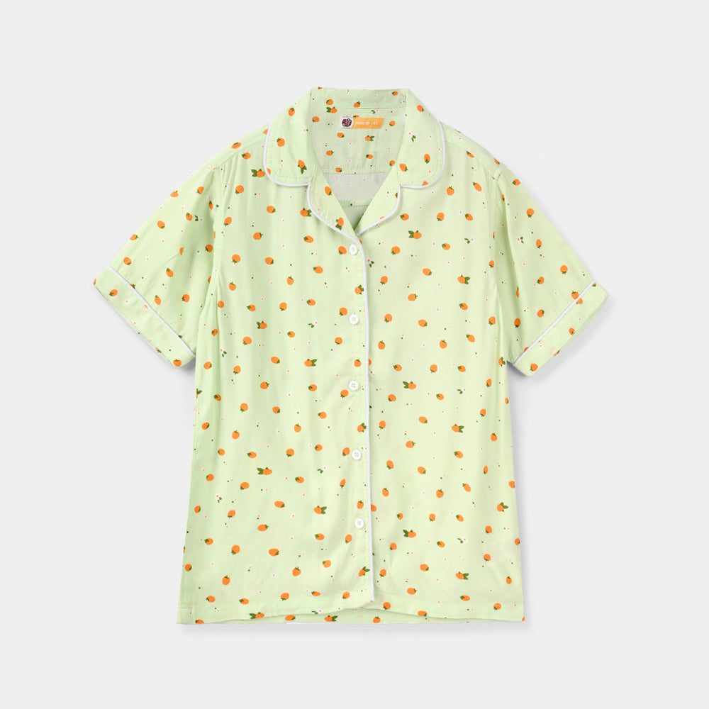 Girls Viscose Nightwear (Strawberries) - Light Green