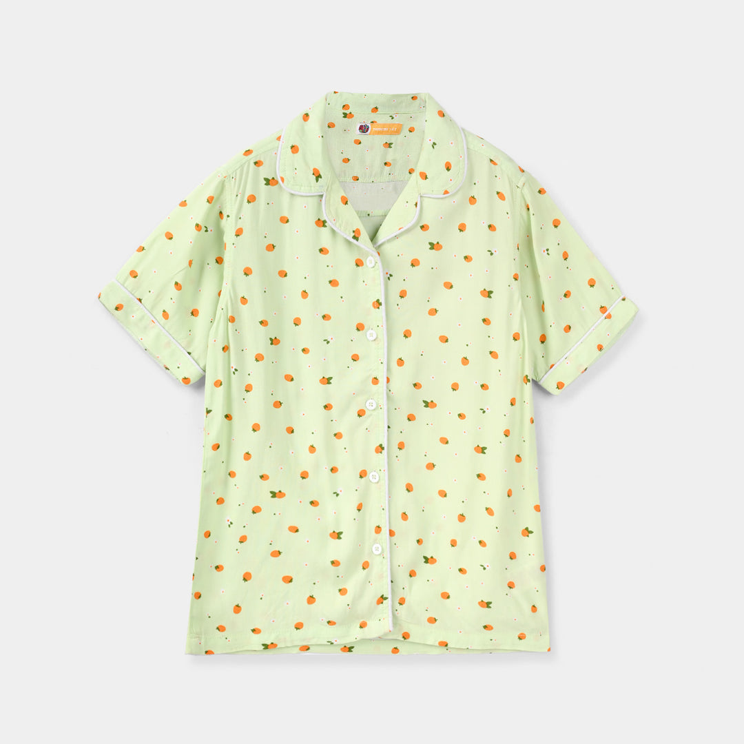 Girls Viscose Nightwear (Strawberries) - Light Green