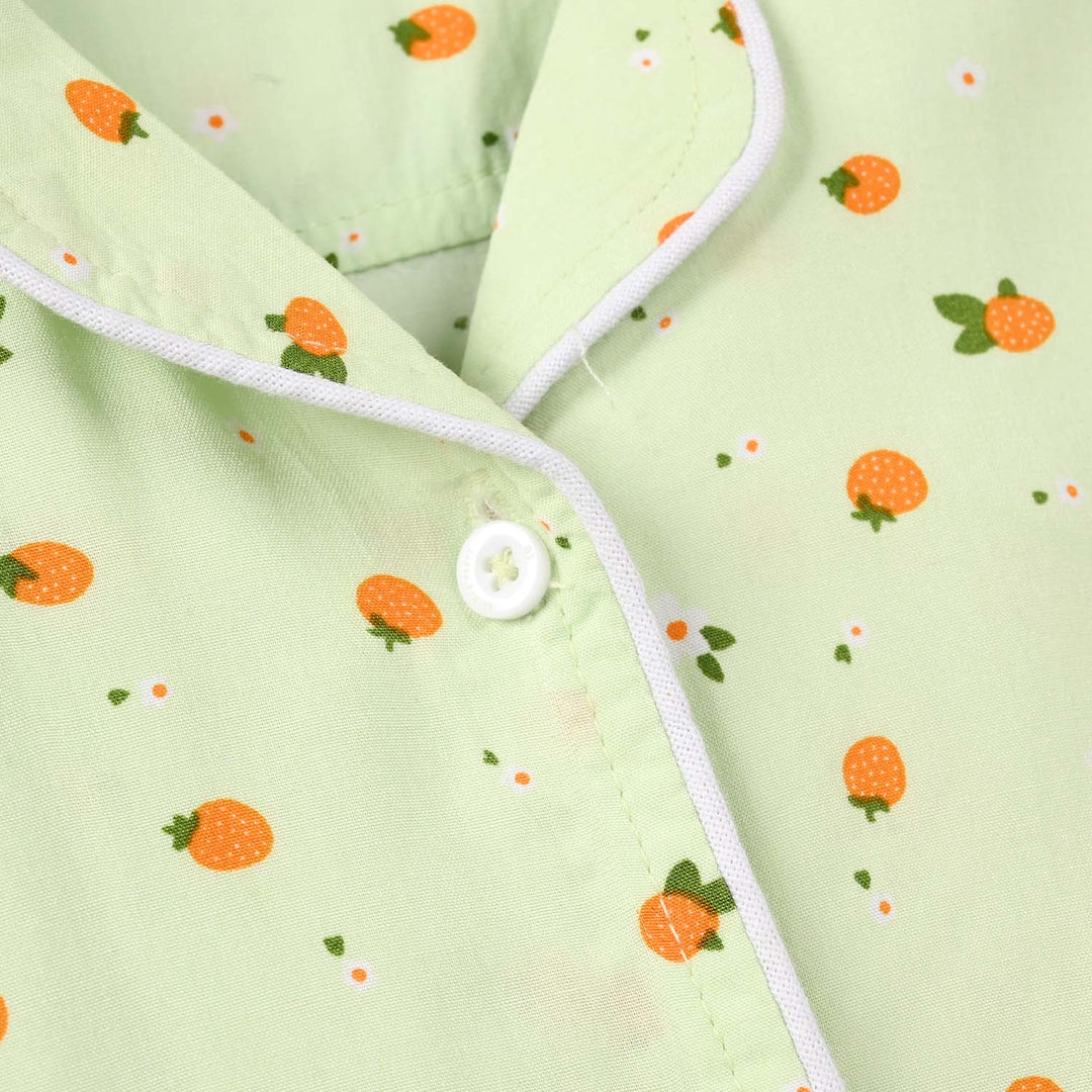 Girls Viscose Nightwear (Strawberries) - Light Green