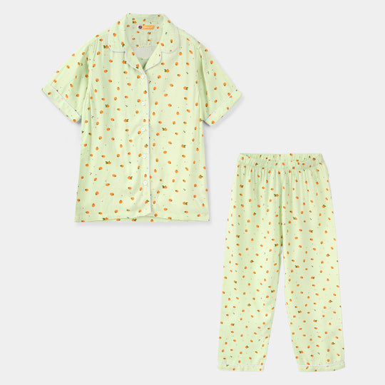 Girls Viscose Nightwear (Strawberries) - Light Green