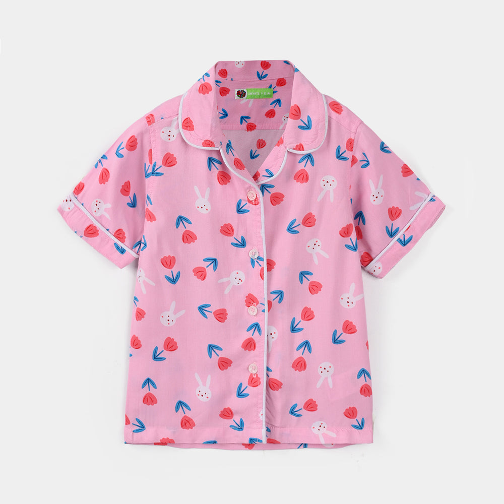 Infant Girls Viscose Nightwear (Rabbit & Flower) - Pink
