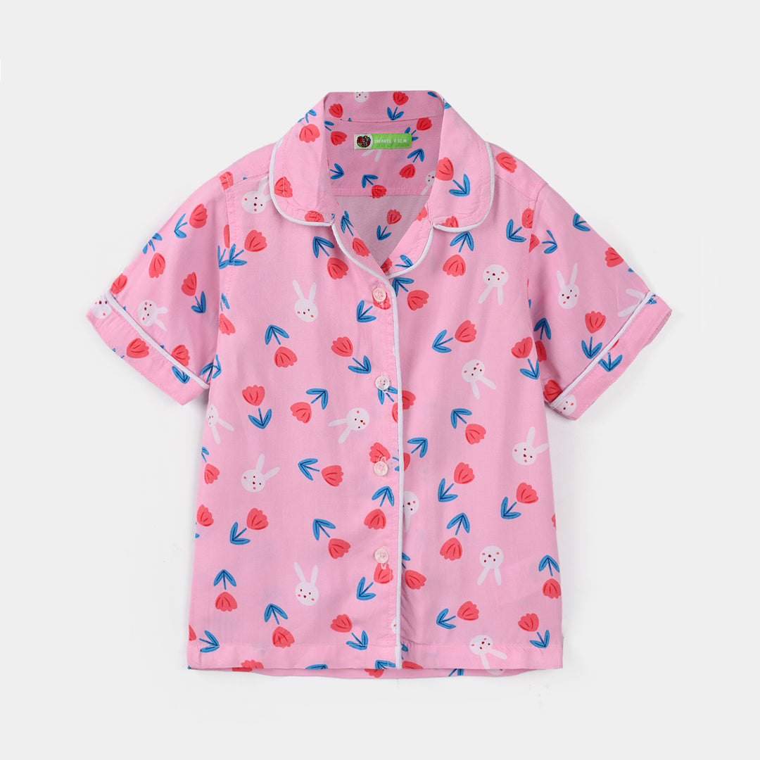 Infant Girls Viscose Nightwear (Rabbit & Flower) - Pink