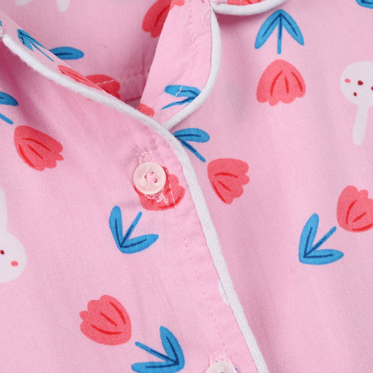 Infant Girls Viscose Nightwear (Rabbit & Flower) - Pink