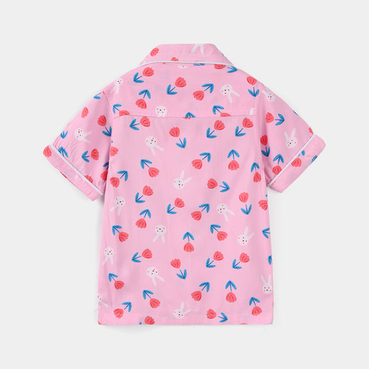 Infant Girls Viscose Nightwear (Rabbit & Flower) - Pink
