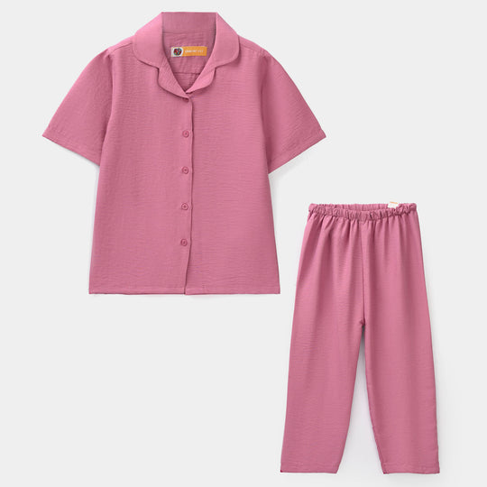 Girls Viscose Woven Basic Night Suit