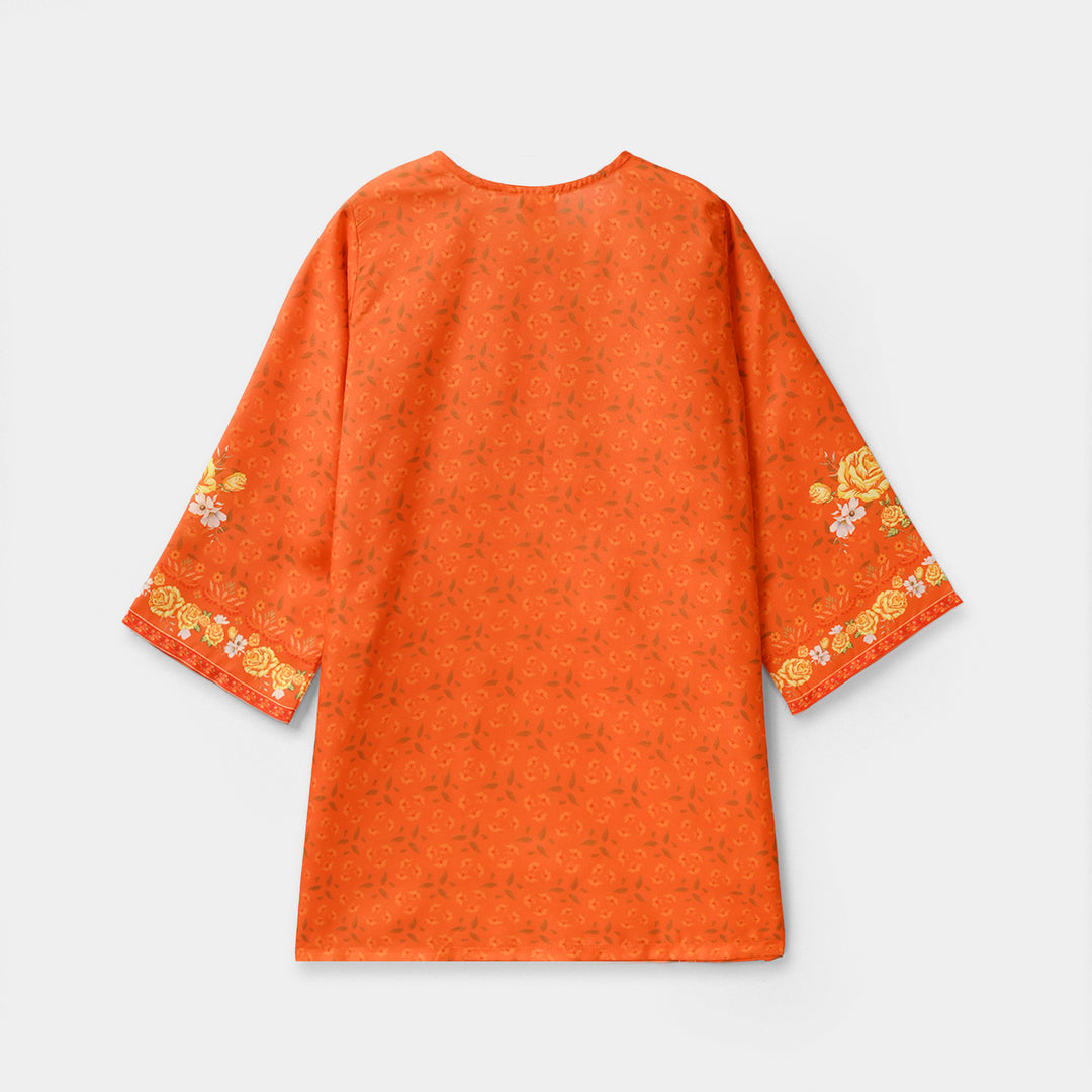Girls Poly Cambric Printed Kurti - Orange