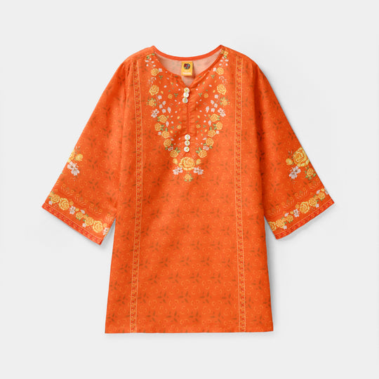 Girls Poly Cambric Printed Kurti - Orange