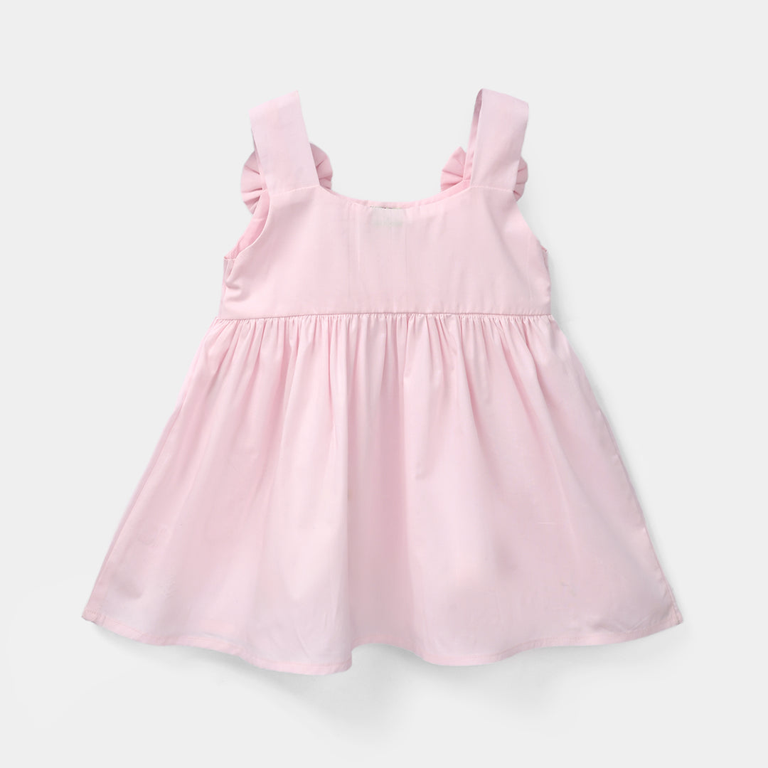 Infant Girls Cotton Embroidered Kurti (Butterfly) - Baby Pink