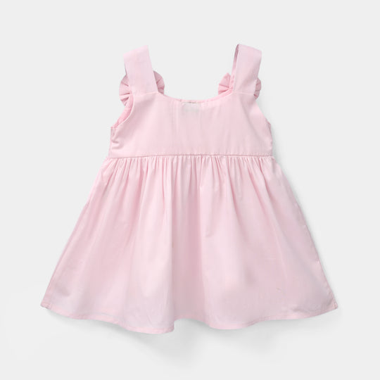 Infant Girls Cotton Embroidered Kurti (Butterfly) - Baby Pink