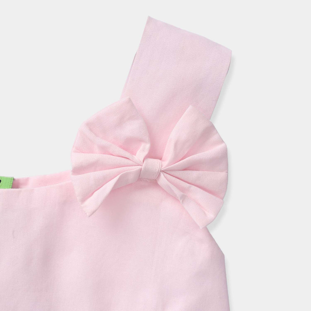 Infant Girls Cotton Embroidered Kurti (Butterfly) - Baby Pink