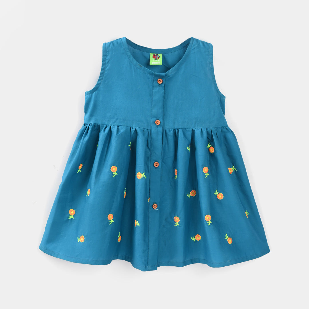 Infant Girls Cotton Embroidered 2Pcs Royal Blue - Turquoise