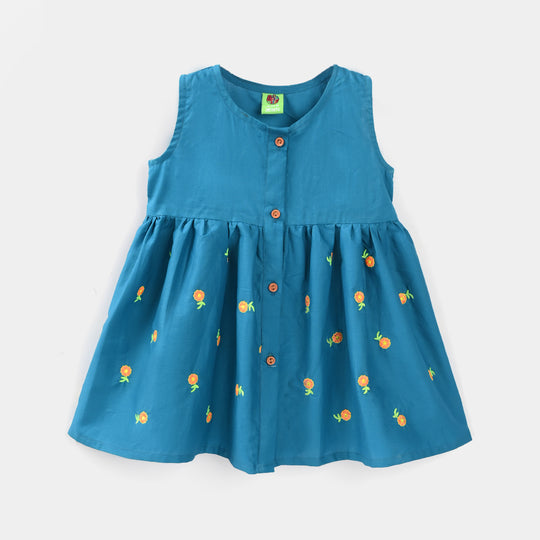 Infant Girls Cotton Embroidered 2Pcs Royal Blue - Turquoise