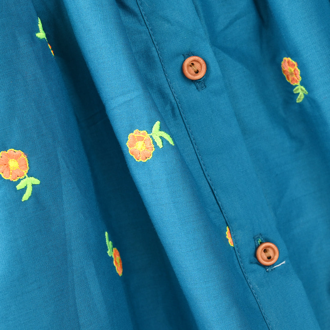 Infant Girls Cotton Embroidered 2Pcs Royal Blue - Turquoise