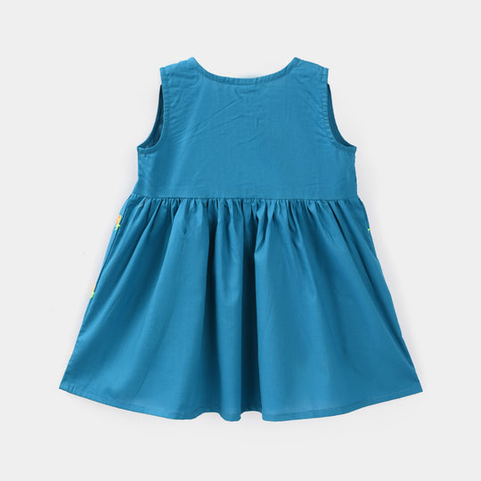 Infant Girls Cotton Embroidered 2Pcs Royal Blue - Turquoise