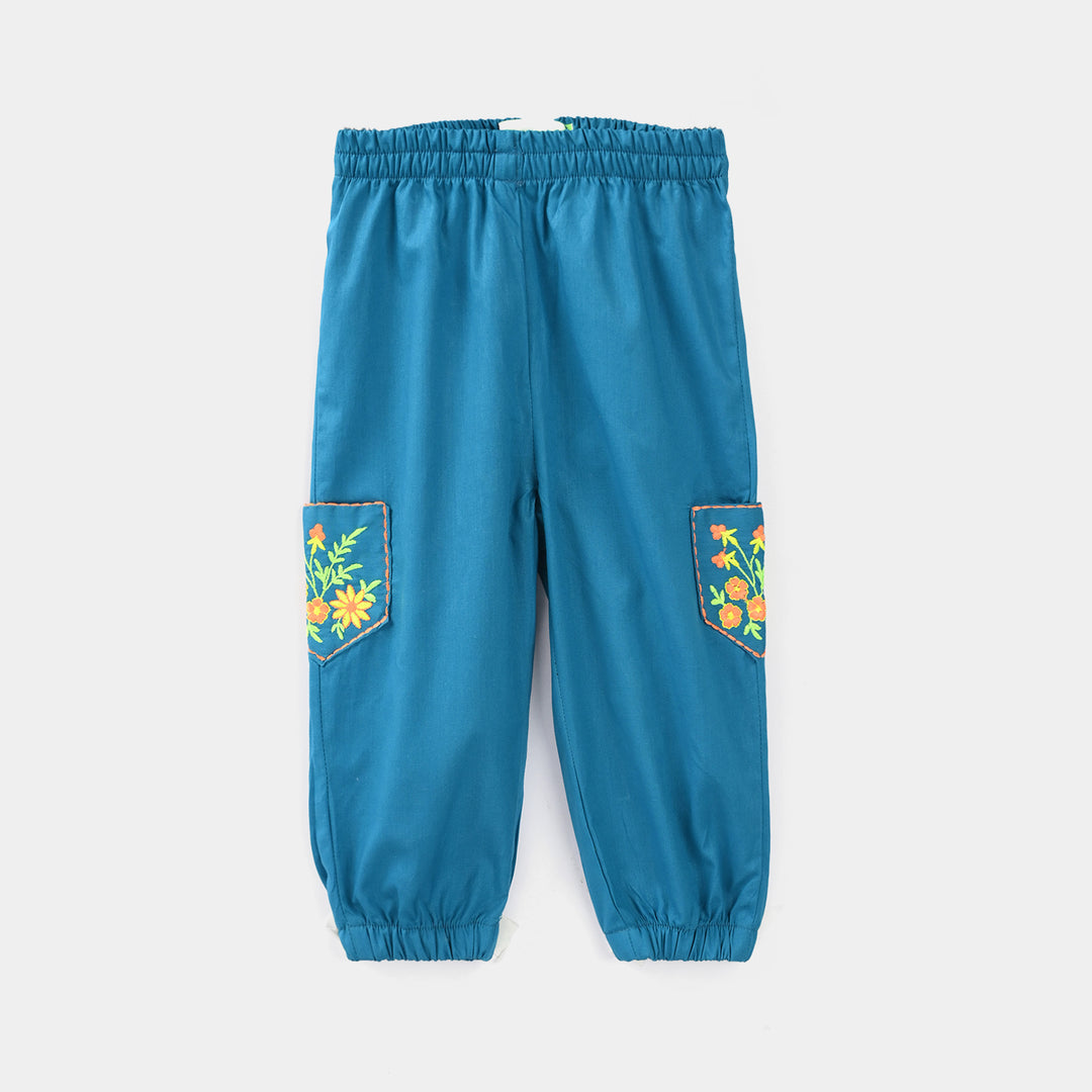 Infant Girls Cotton Embroidered 2Pcs Royal Blue - Turquoise