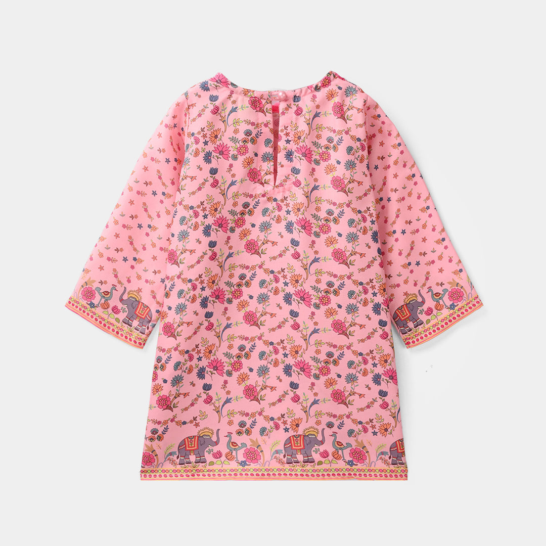 Infant Girls Poly Cambric Printed Kurti - Pink