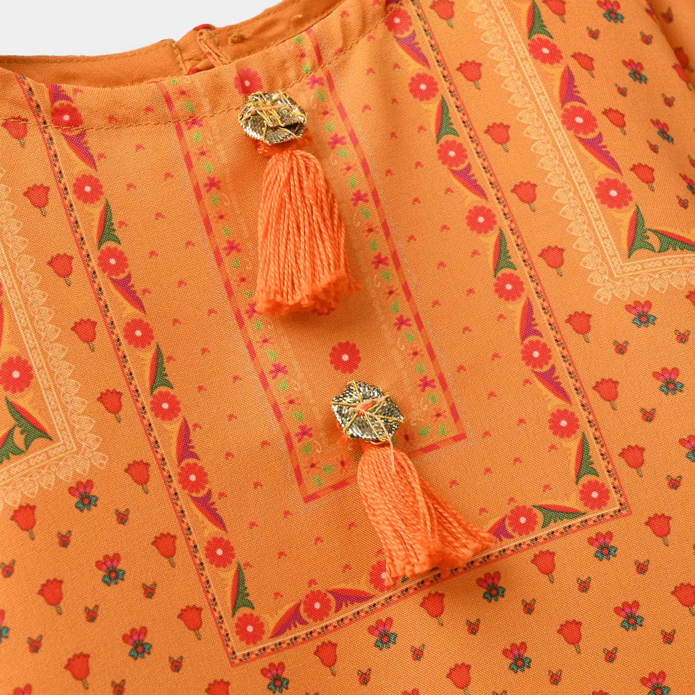 Infant Girls Poly Cambric Printed Kurti - Yellow