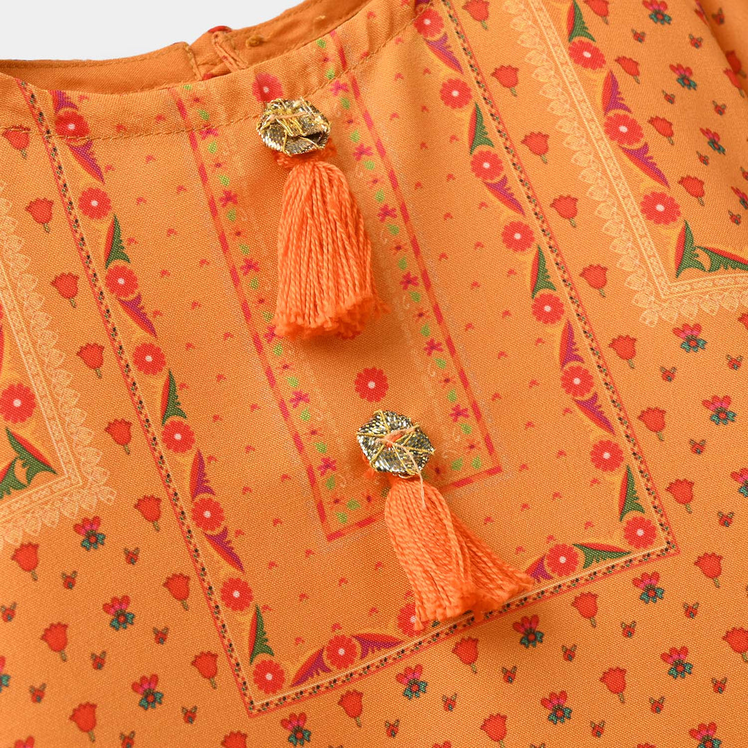 Infant Girls Poly Cambric Printed Kurti - Yellow